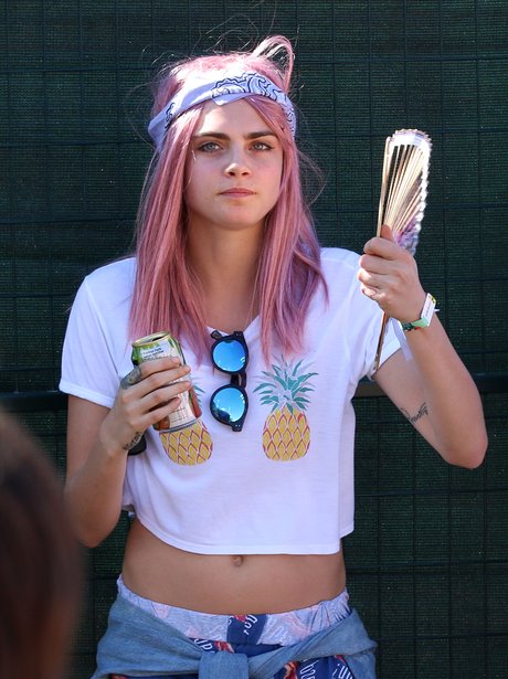 Cara Delevingne with pink hair
