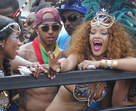 hamilton lewis rihanna carnival barbados together waving riri