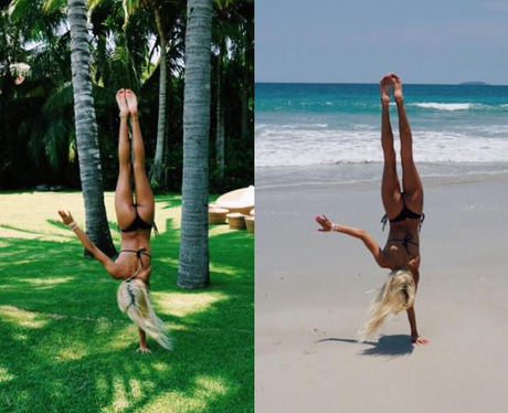 Pia Mia doing a Handstand Holiday