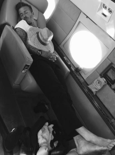 David Beckham asleep plane Instagram