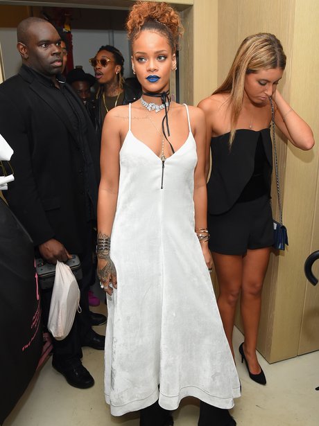 Rihanna in blue lipstick
