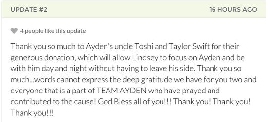 Taylor Swift Ayden GoFundMe Page