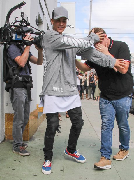 Justin Bieber and James Corden Filming