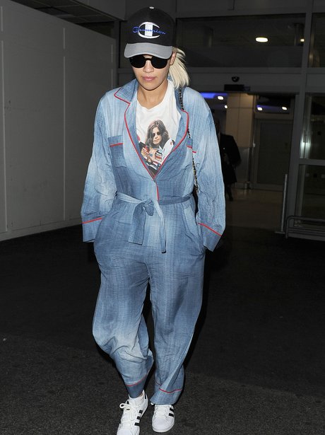Rita Ora weraing a jumpsuit
