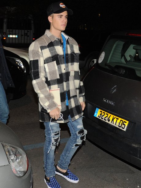 Justin Bieber wearing a checked shirt