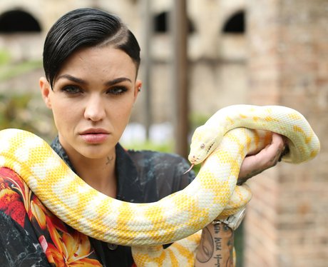 Ruby Rose poses with a snake