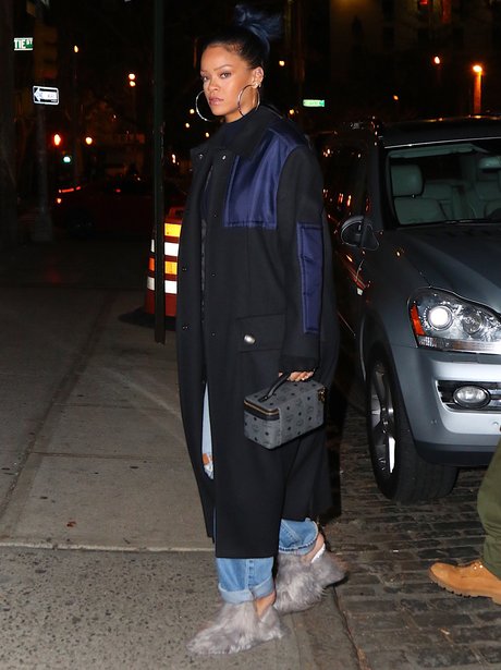 Rihanna wearing fluffy shoes