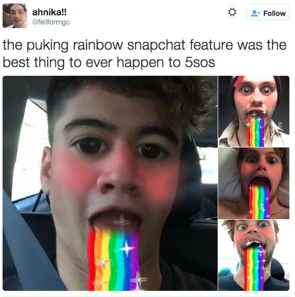 5SOS Snapchat Rainbow Vomit