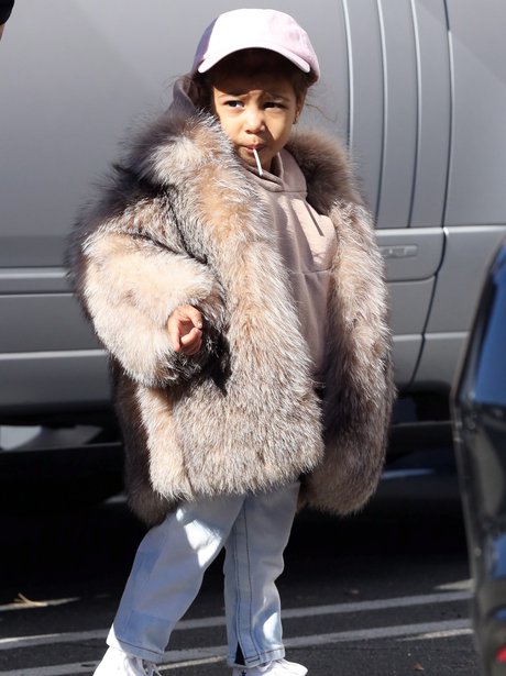 North West in fur coat