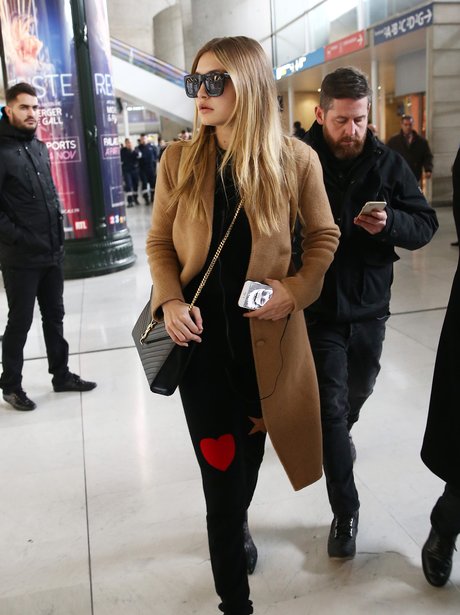 Gigi Hadid arrives Roissy Charles De Gaules airpor