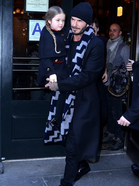 A budding fashionista! Stylish Harper Beckham heads to Victoria Beckham's NYFW show.