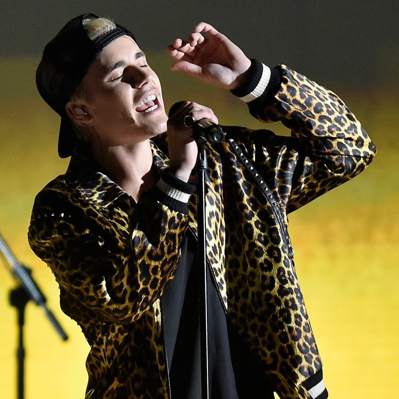 Justin Bieber performing at the GRAMMY Awards 2016