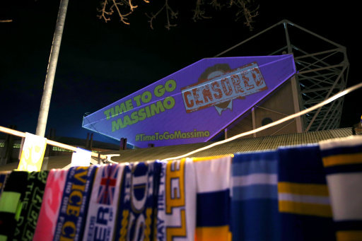 Leeds United fan stunt against owner Massimo Celli