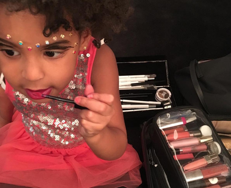 Blue Ivy plays with Beyonce's make up