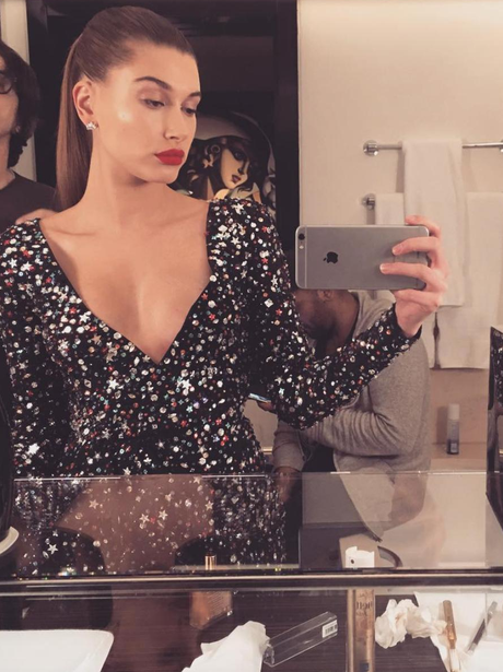 Hailey Baldwin stuns in low cut dress