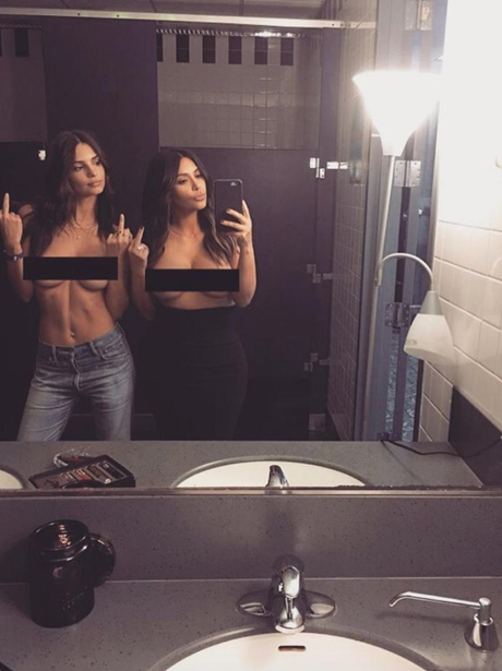 Kim Kardashian and Emily Ratajowski pose naked