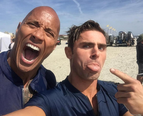 Zac Efron and The Rock on the set of Baywatch