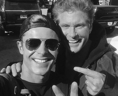 Zac Efron poses with David Hasselhoff on set of Ba
