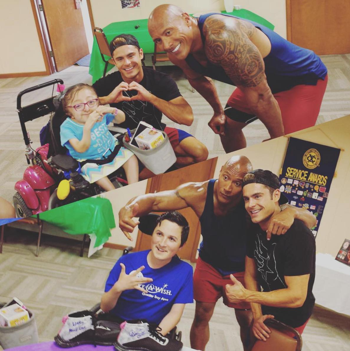 Zac Efron and The Rock head to a children's hospit