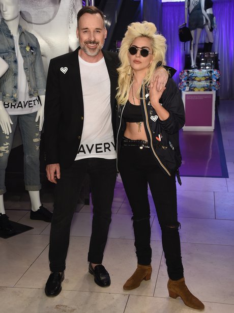 Lady Gaga with David Furnish at the launch of her
