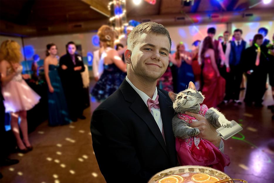 Guy takes his cat to prom