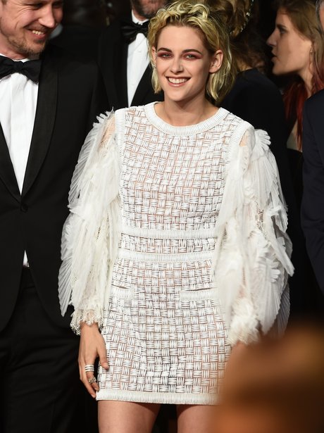 Kristen Stewart with weird eye makeup at Cannes Fi