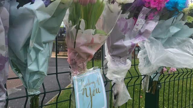 Flowers at the gates of Calderhead High