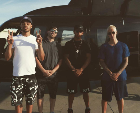 Justin Bieber and his squad including Lewis Hamilt