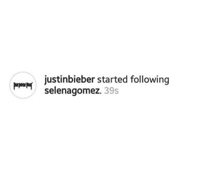 Justin Bieber followed Selena Gomez on Instagram