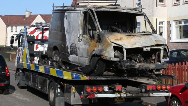 A van that was set on fire in Stepps