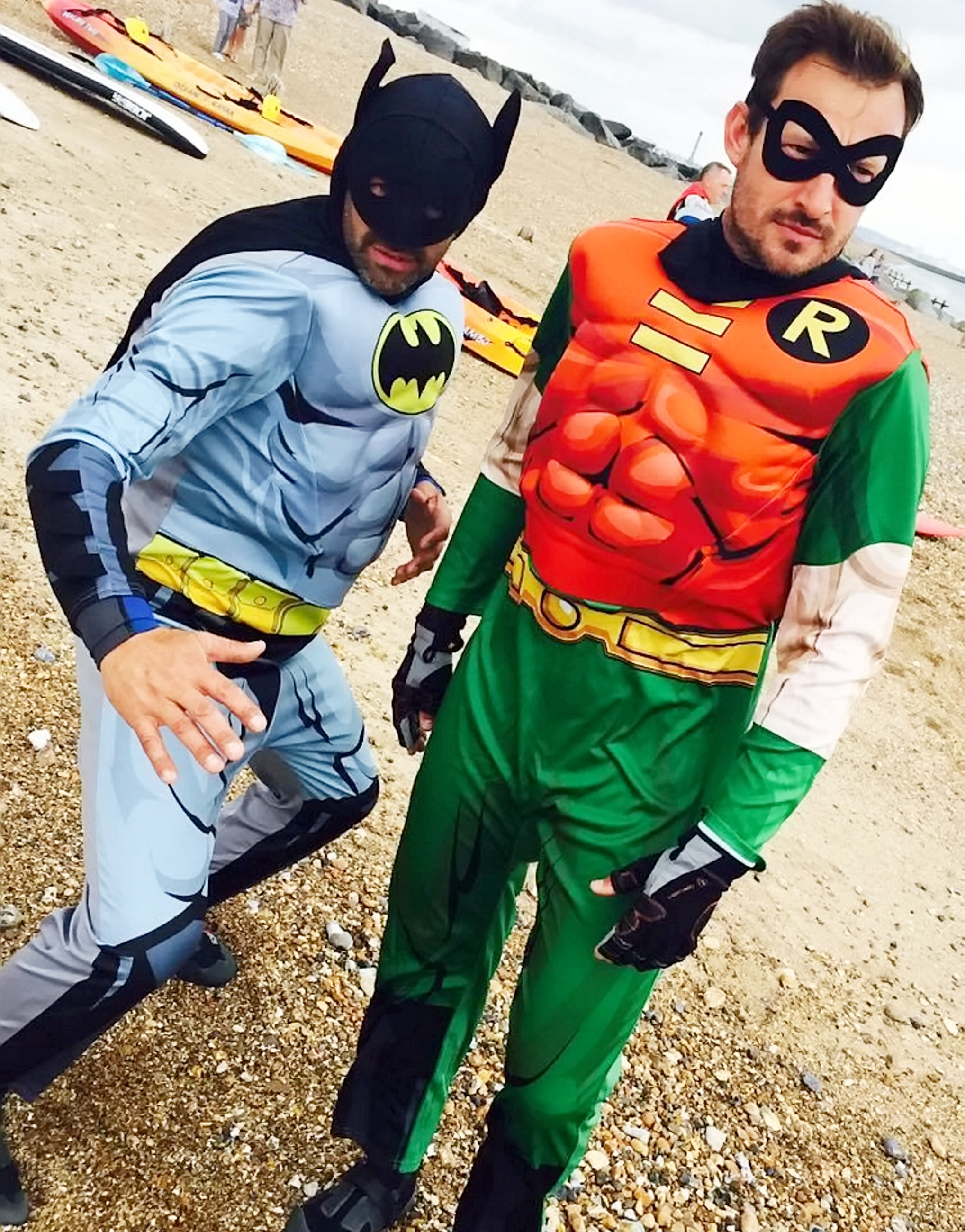 Batman and Robin save a drowning kitesurfer