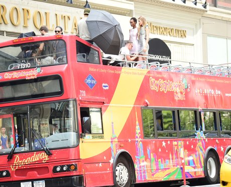Gigi Hadid on bus photoshoot