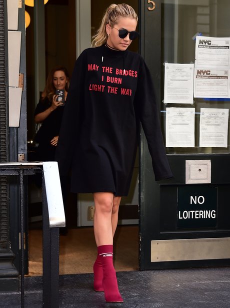 Rita Ora slogan dress