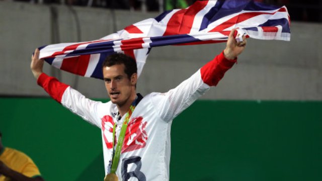 Andy Murray celebrates winning gold at Rio Olympic