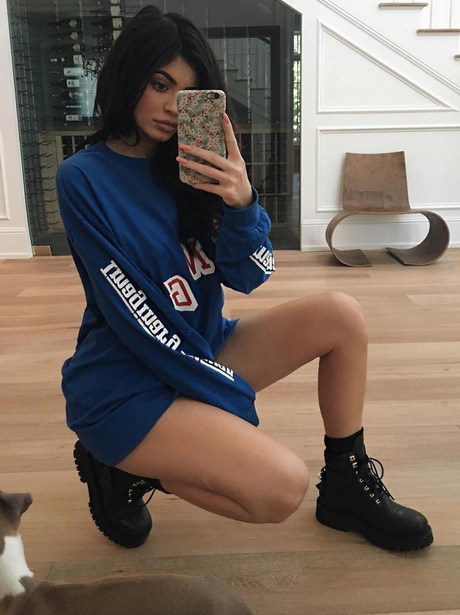 Kylie Jenner in jumper dress and army boots