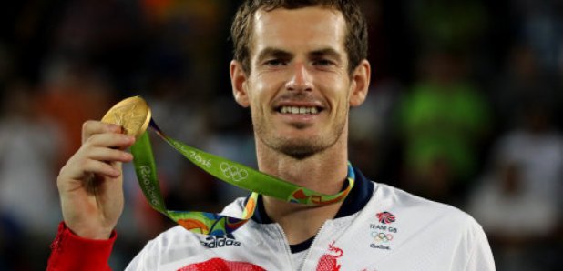 Andy Murray poses with his gold medal in Rio