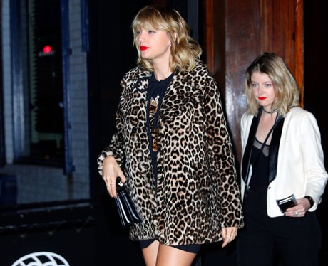 Taylor Swift in leopard print coat