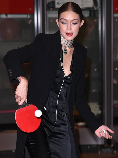 Gigi Hadid plays table tennis
