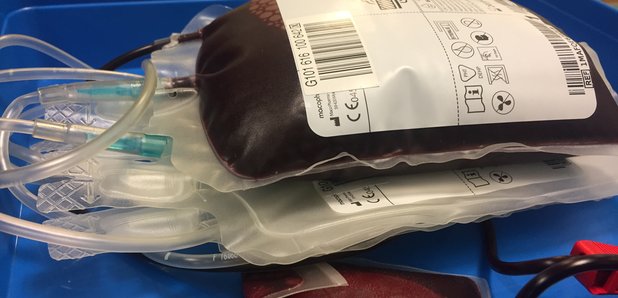 A pouch of blood which has been donated