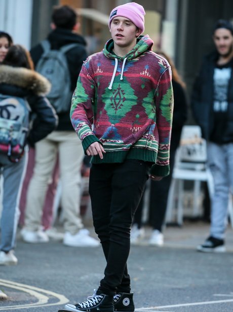 Brooklyn Beckham shows off his skate boarding skil