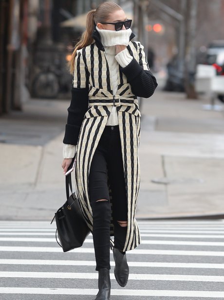 Gigi Hadid wraps up warm for a cold day in NYC