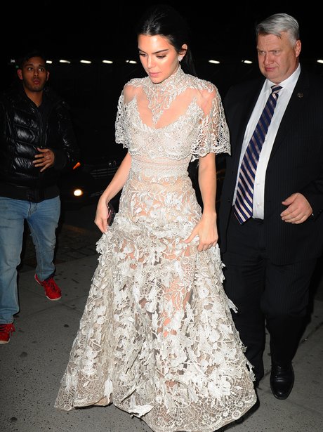 Kendall Jenner looks amazing in lace gown as she f