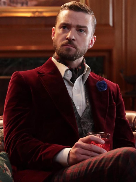 Justin Timberlake poses in a suit as he promotes h