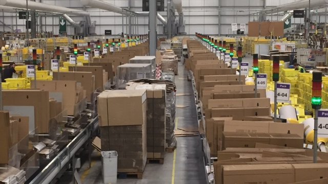 Boxes in Amazon warehouse
