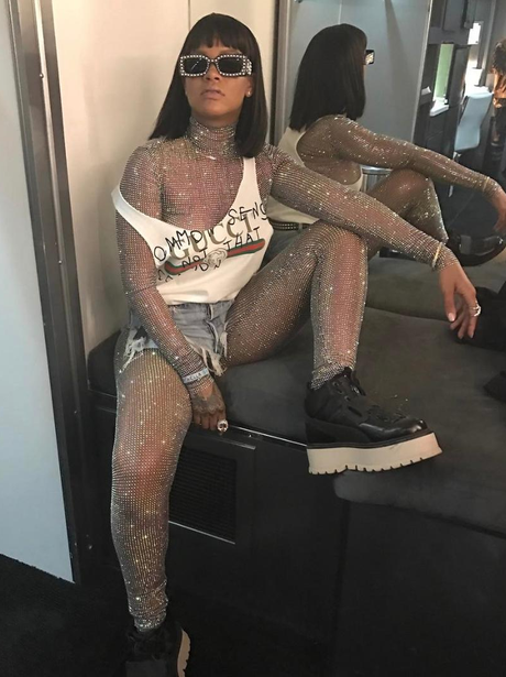 Rihanna wears a Gucci crystal bodysuit at Coachell