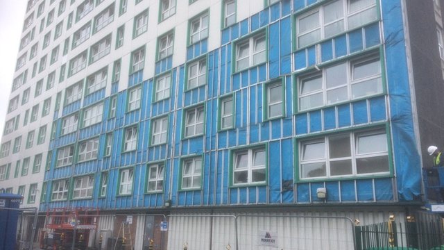Horatia House Portsmouth cladding being removed