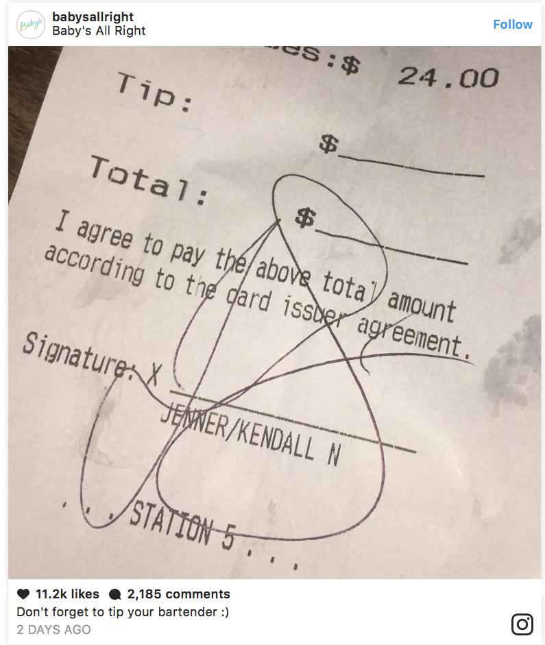 Kendall Jenner is tight and didn't tip her waiter