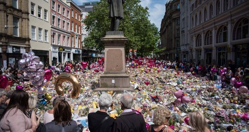 St Ann's Square in Manchester with Tributes