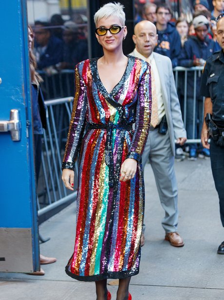 Katy Perry opts for a rainbow dress as she heads into appearance on ...