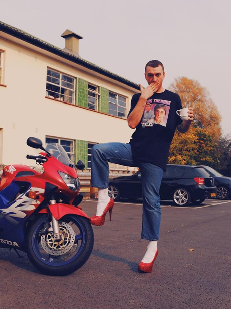 Sam Smith in red sparkly heels as he confirms rela